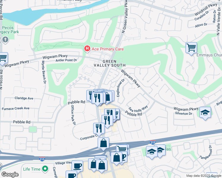 map of restaurants, bars, coffee shops, grocery stores, and more near 2198 Polynesia Circle in Henderson