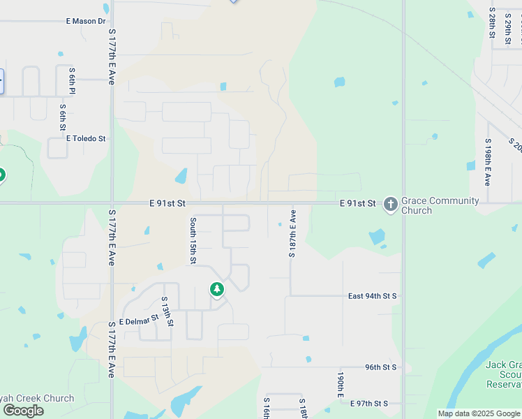 map of restaurants, bars, coffee shops, grocery stores, and more near 18610 East 91st Street in Broken Arrow