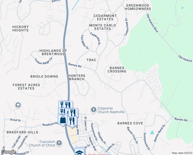 map of restaurants, bars, coffee shops, grocery stores, and more near 1279 Barnes Road in Nashville