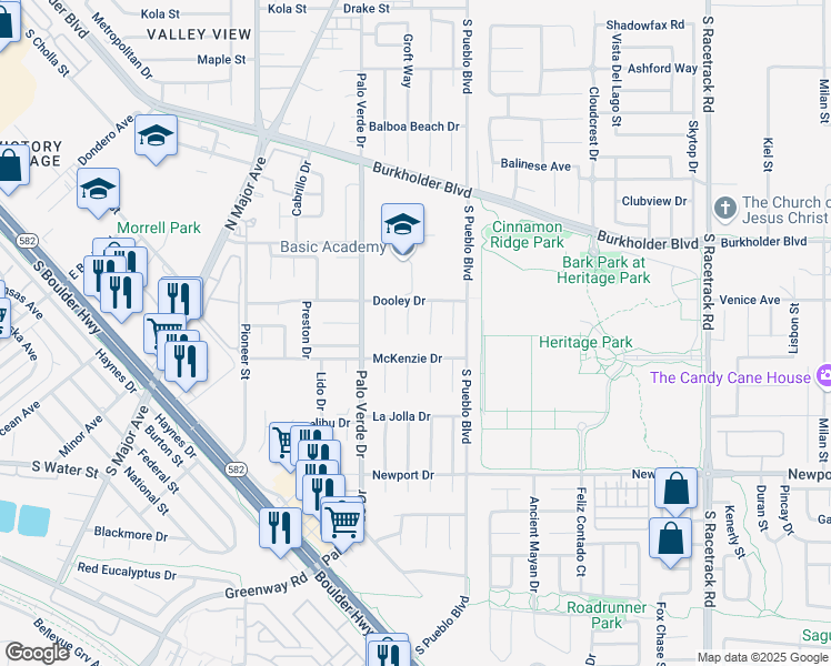 map of restaurants, bars, coffee shops, grocery stores, and more near 340 Lime Circle in Henderson