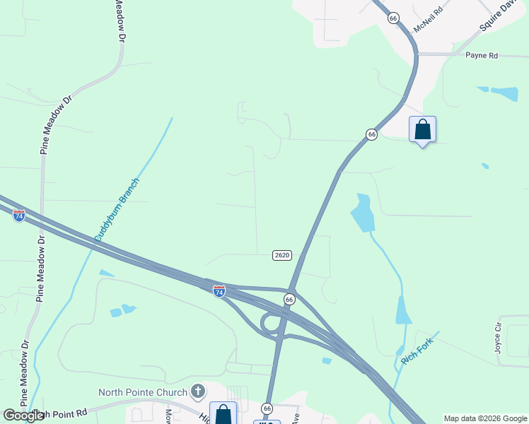 map of restaurants, bars, coffee shops, grocery stores, and more near 9765 Woodruff Road in Kernersville
