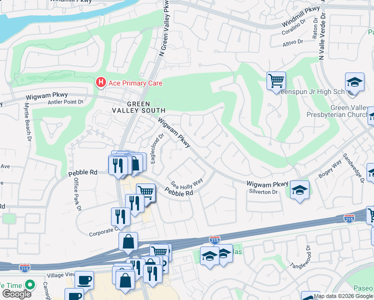 map of restaurants, bars, coffee shops, grocery stores, and more near 2128 Feather Bush Street in Henderson