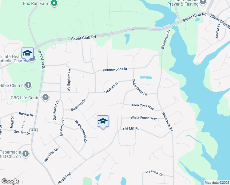 map of restaurants, bars, coffee shops, grocery stores, and more near 1918 Treyburn Lane in High Point