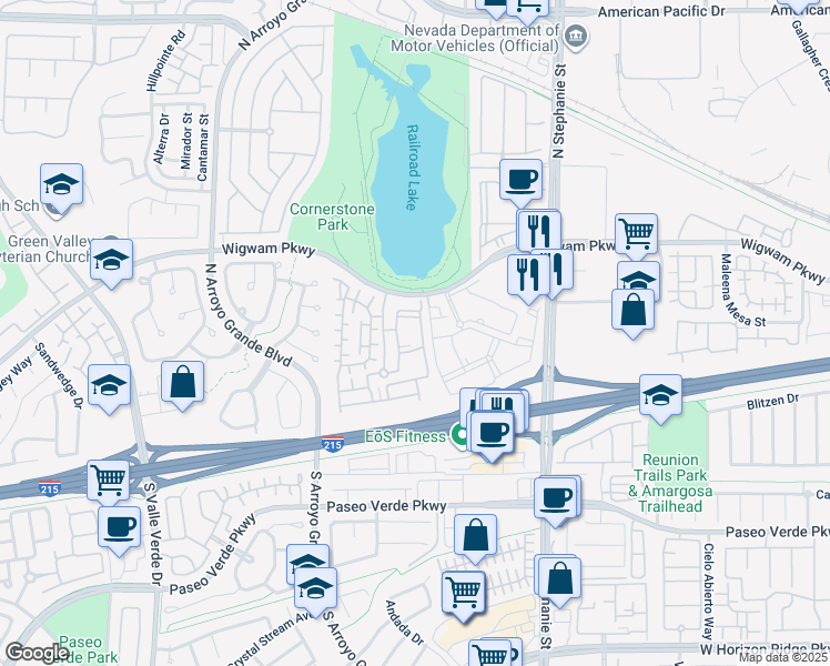 map of restaurants, bars, coffee shops, grocery stores, and more near 50 Aura de Blanco Street in Henderson