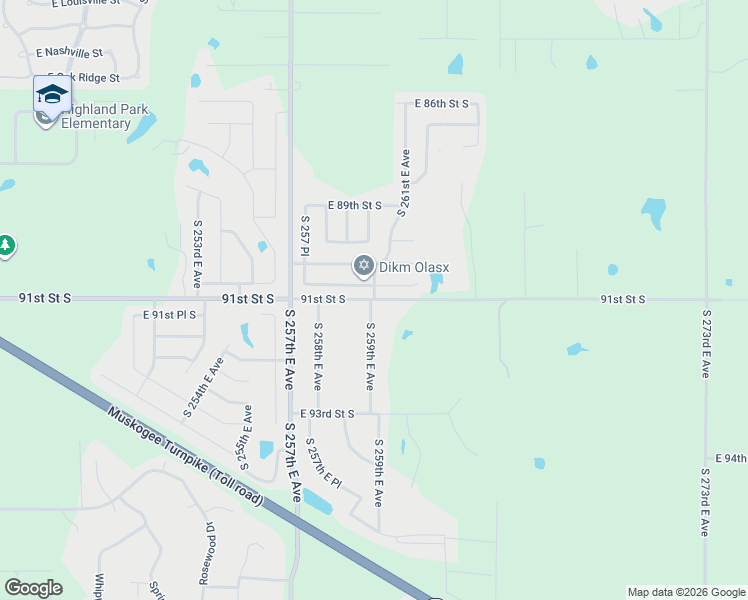 map of restaurants, bars, coffee shops, grocery stores, and more near 9101 South 259th East Avenue in Broken Arrow