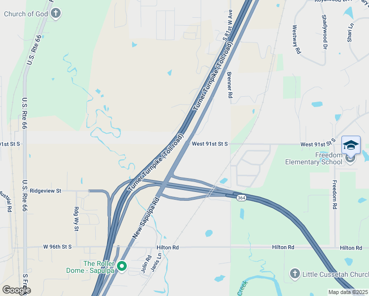 map of restaurants, bars, coffee shops, grocery stores, and more near 9071 New Sapulpa Road in Tulsa