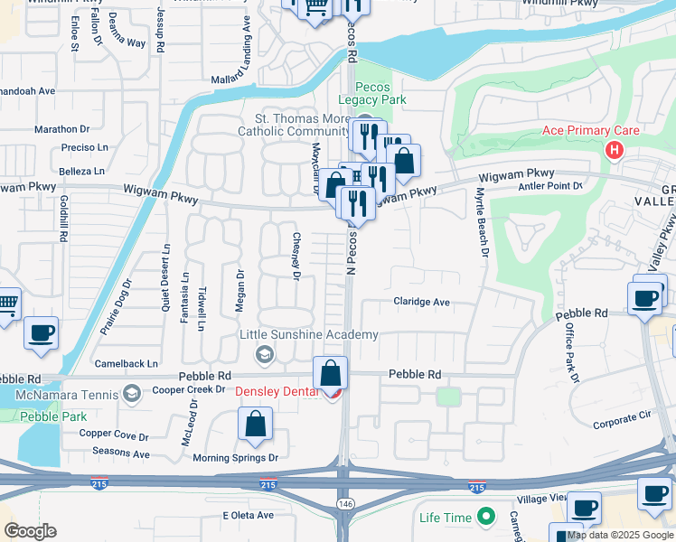 map of restaurants, bars, coffee shops, grocery stores, and more near 2604 Ponderosa Pine Avenue in Henderson