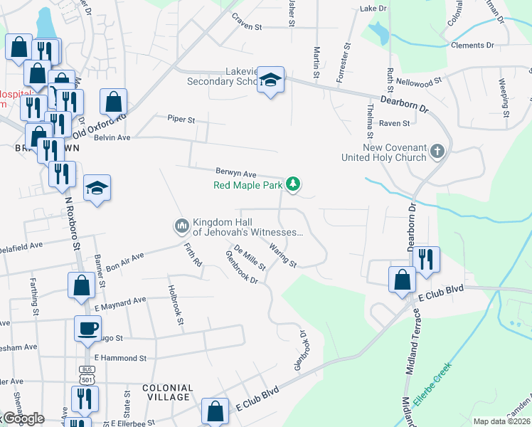 map of restaurants, bars, coffee shops, grocery stores, and more near 816 Da Vinci Street in Durham