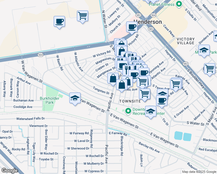 map of restaurants, bars, coffee shops, grocery stores, and more near 204 Pacific Avenue in Henderson