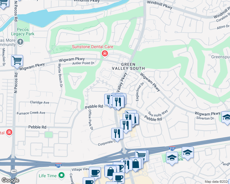 map of restaurants, bars, coffee shops, grocery stores, and more near 2201 Ramsgate Drive in Henderson