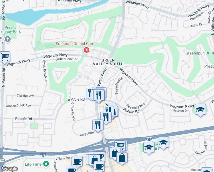 map of restaurants, bars, coffee shops, grocery stores, and more near 2106 Polynesia Circle in Henderson
