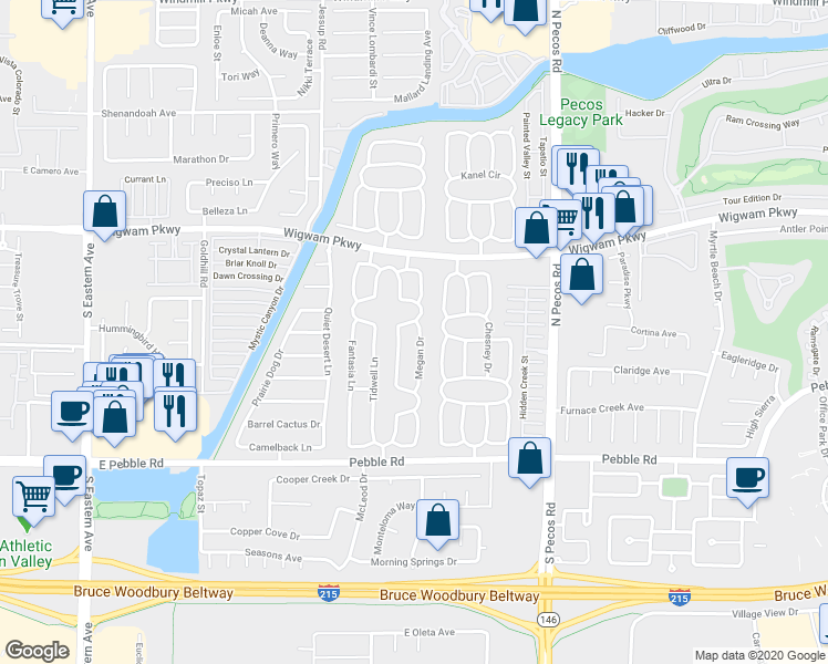 map of restaurants, bars, coffee shops, grocery stores, and more near 65 Megan Drive in Henderson