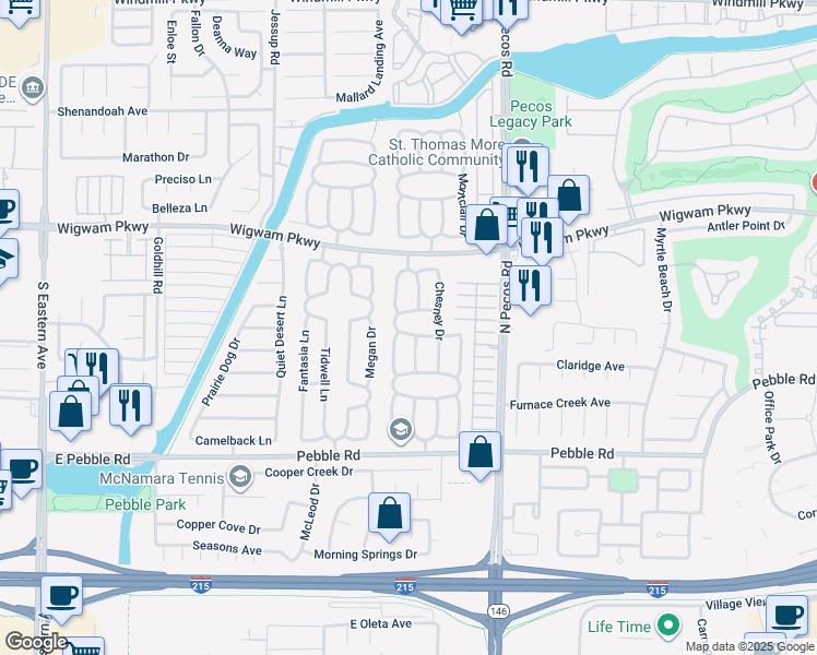 map of restaurants, bars, coffee shops, grocery stores, and more near 2609 Ashmoore Drive in Henderson