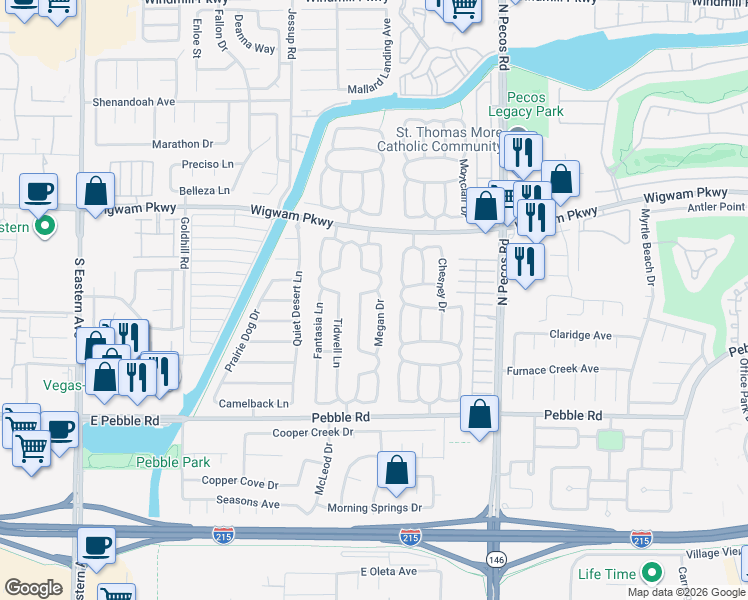 map of restaurants, bars, coffee shops, grocery stores, and more near 61 Megan Drive in Henderson
