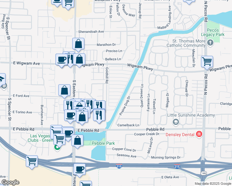 map of restaurants, bars, coffee shops, grocery stores, and more near 2831 Shannon Cove Drive in Henderson