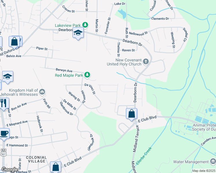 map of restaurants, bars, coffee shops, grocery stores, and more near 1200 Pecan Place in Durham