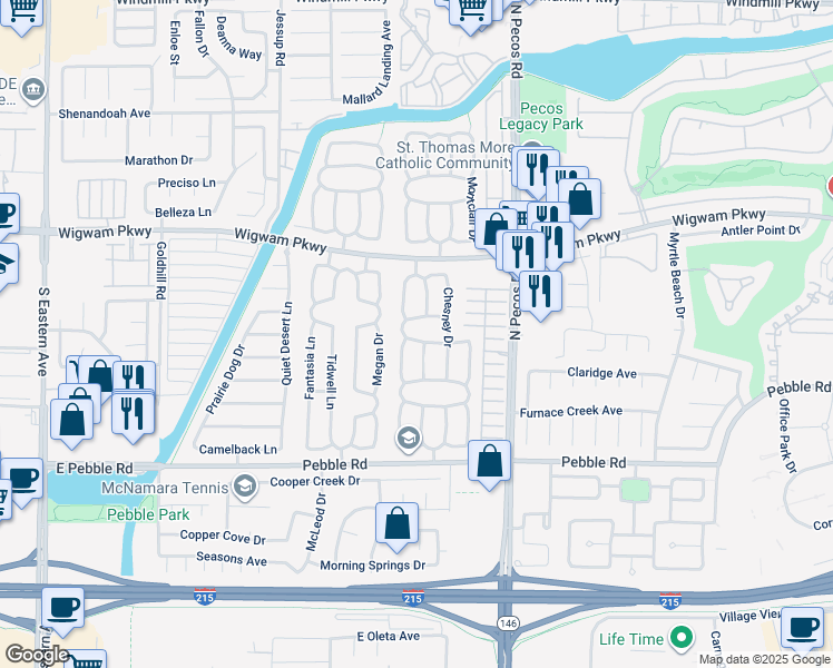 map of restaurants, bars, coffee shops, grocery stores, and more near 2609 Ashmoore Drive in Henderson