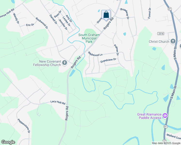 map of restaurants, bars, coffee shops, grocery stores, and more near 1925 Meadowgreen Drive in Graham