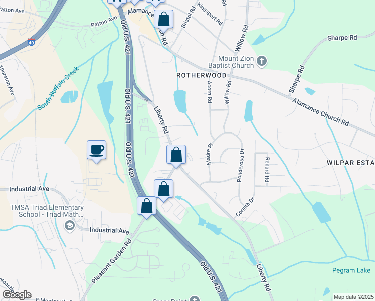 map of restaurants, bars, coffee shops, grocery stores, and more near 2804 Pleasant Garden Road in Greensboro