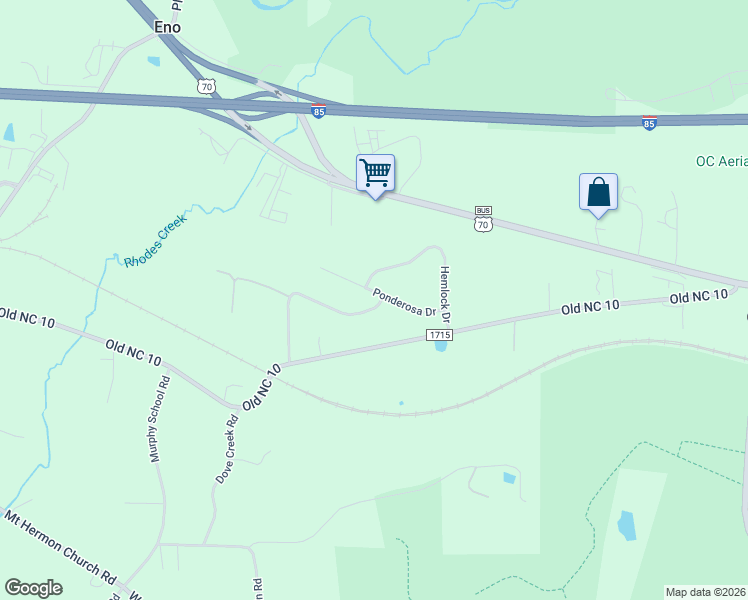 map of restaurants, bars, coffee shops, grocery stores, and more near 5601 Ponderosa Drive in Durham