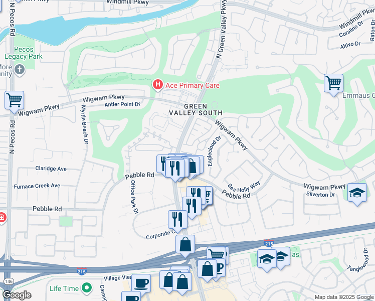 map of restaurants, bars, coffee shops, grocery stores, and more near 2198 Polynesia Circle in Henderson