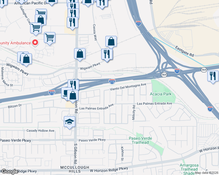 map of restaurants, bars, coffee shops, grocery stores, and more near 48 El Rio Court in Henderson