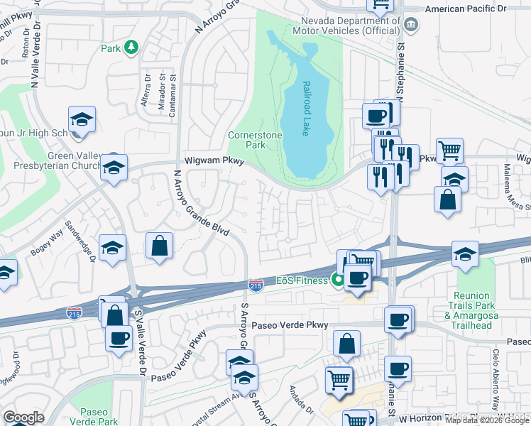map of restaurants, bars, coffee shops, grocery stores, and more near 33 Jasmine Point Street in Henderson