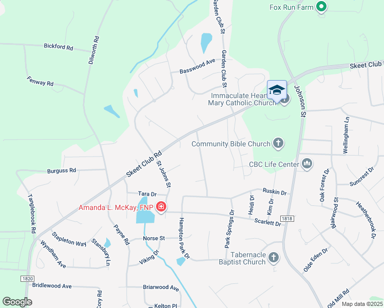 map of restaurants, bars, coffee shops, grocery stores, and more near 3607 Hunting Ridge Drive in High Point