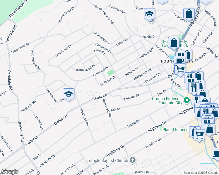 map of restaurants, bars, coffee shops, grocery stores, and more near 2207 Cedar Lane in Knoxville