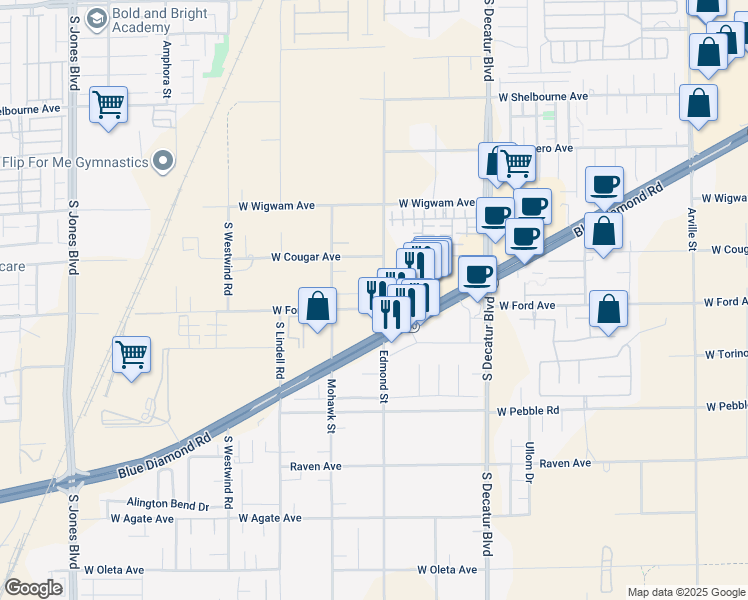 map of restaurants, bars, coffee shops, grocery stores, and more near 8685 Edmond Street in Las Vegas