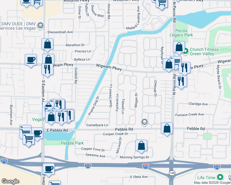 map of restaurants, bars, coffee shops, grocery stores, and more near 61 Fantasia Lane in Henderson
