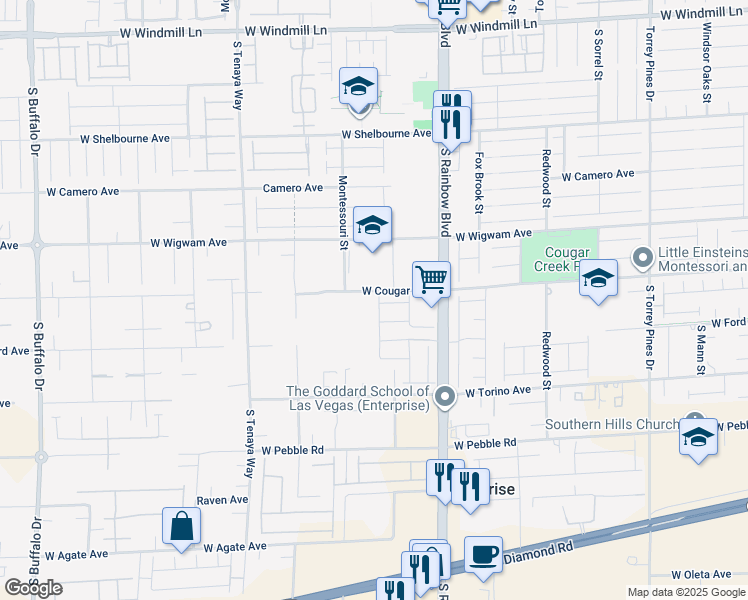 map of restaurants, bars, coffee shops, grocery stores, and more near 8611 Vermont Vista Street in Las Vegas