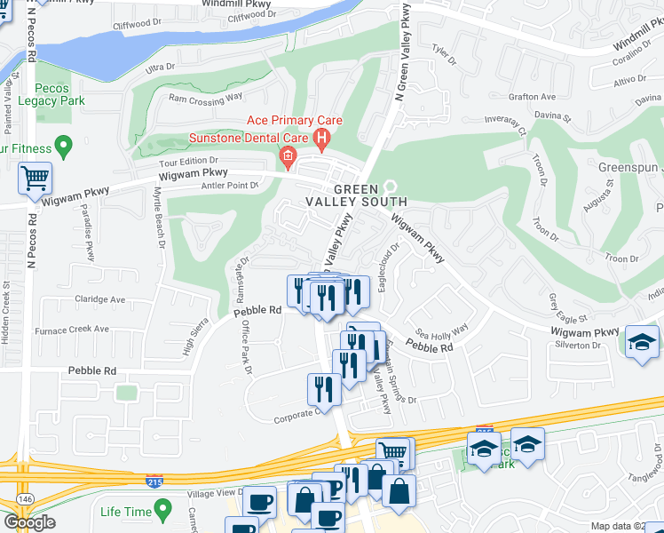 map of restaurants, bars, coffee shops, grocery stores, and more near 78 Fortuna Court in Henderson