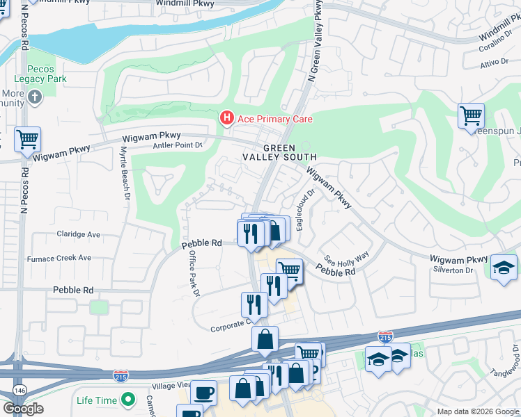 map of restaurants, bars, coffee shops, grocery stores, and more near 2124 Polynesia Circle in Henderson