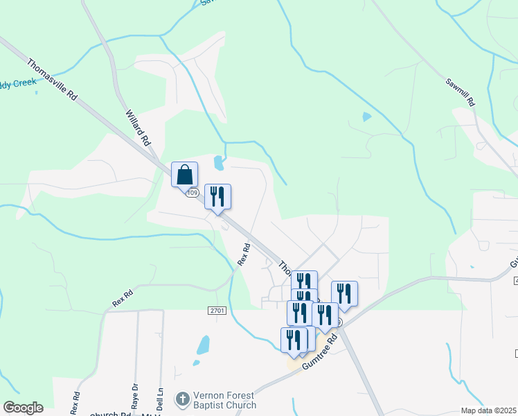 map of restaurants, bars, coffee shops, grocery stores, and more near 4641 Devoe Road in Winston-Salem