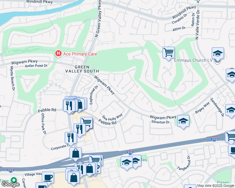 map of restaurants, bars, coffee shops, grocery stores, and more near 2105 Eaglepath Circle in Henderson
