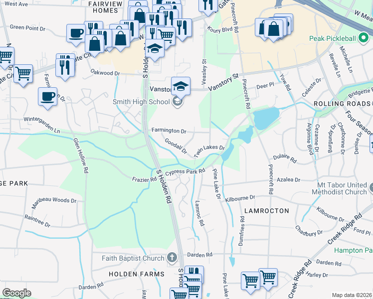 map of restaurants, bars, coffee shops, grocery stores, and more near 3007 Goodall Drive in Greensboro