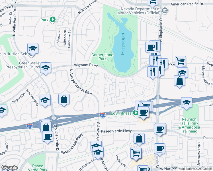 map of restaurants, bars, coffee shops, grocery stores, and more near 33 Jasmine Point Street in Henderson