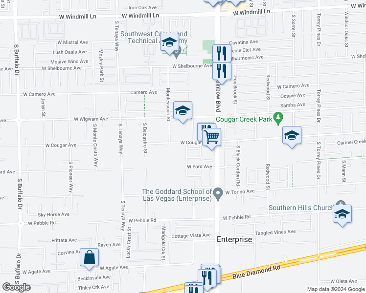 map of restaurants, bars, coffee shops, grocery stores, and more near 8611 Vermont Vista Street in Las Vegas