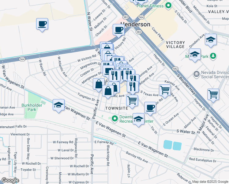 map of restaurants, bars, coffee shops, grocery stores, and more near 101a West Atlantic Avenue in Henderson