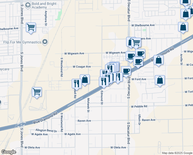 map of restaurants, bars, coffee shops, grocery stores, and more near 8685 Edmond Street in Las Vegas