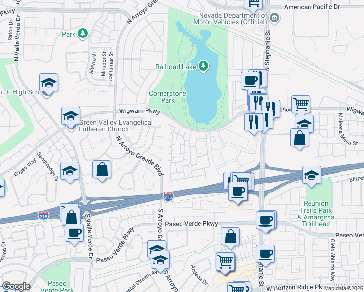 map of restaurants, bars, coffee shops, grocery stores, and more near 33 Jasmine Point Street in Henderson