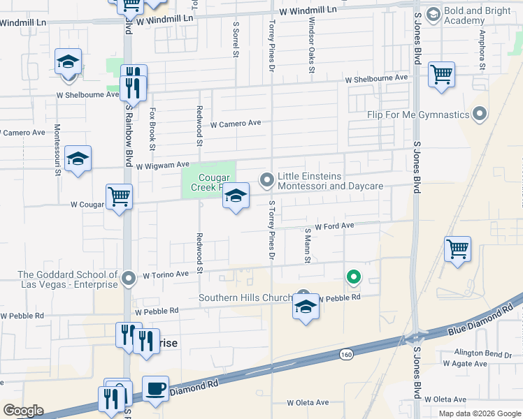map of restaurants, bars, coffee shops, grocery stores, and more near 8675 Lockhart Street in Las Vegas