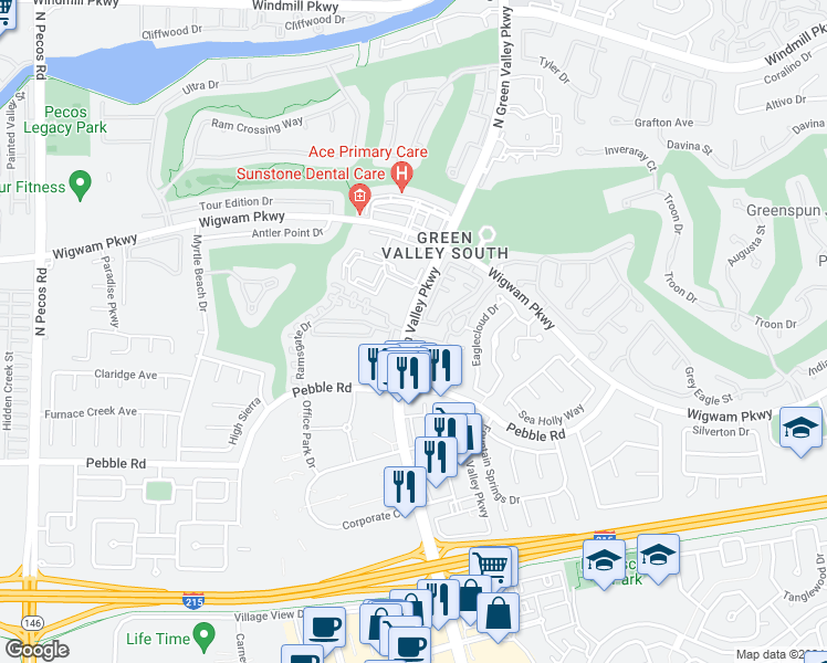 map of restaurants, bars, coffee shops, grocery stores, and more near 78 Fortuna Court in Henderson