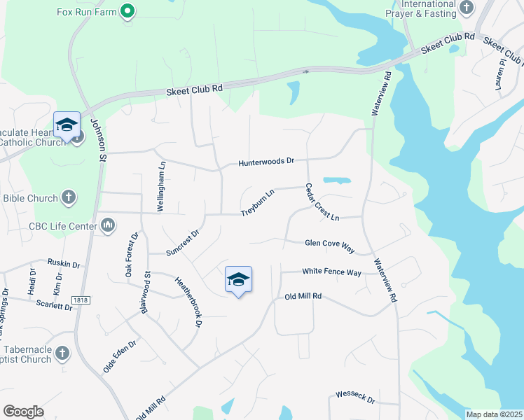 map of restaurants, bars, coffee shops, grocery stores, and more near 1912 Treyburn Lane in High Point
