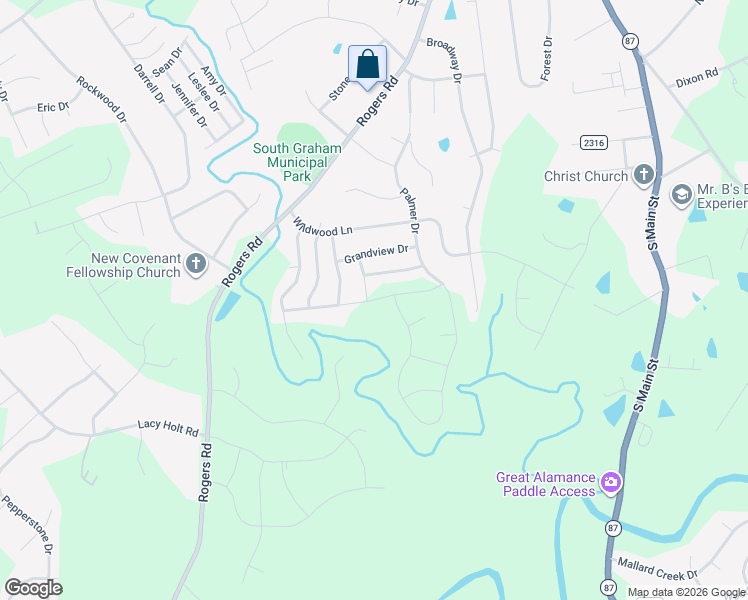 map of restaurants, bars, coffee shops, grocery stores, and more near 543 Little Creek Drive in Graham