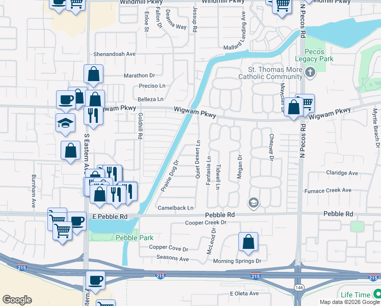 map of restaurants, bars, coffee shops, grocery stores, and more near 2811 Whisper Lane in Henderson