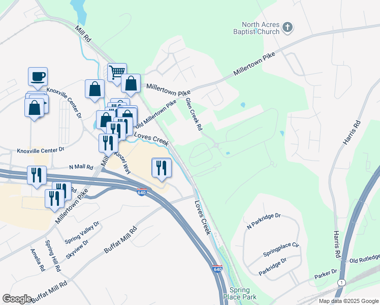 map of restaurants, bars, coffee shops, grocery stores, and more near 5411 Laurel Creek Way in Knoxville