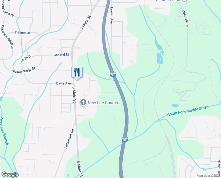 map of restaurants, bars, coffee shops, grocery stores, and more near 245 East Davidson Avenue in Winston-Salem