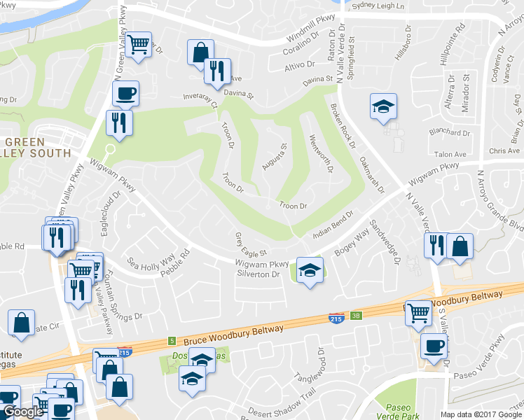 map of restaurants, bars, coffee shops, grocery stores, and more near 103 Augusta Place in Henderson